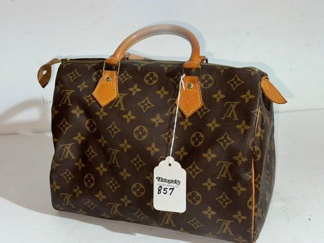 VINTAGE LOUIS VUITTON PURSE ZIPPERED TOP, LV LOCK & KEY 10"X12" (1 of 5)