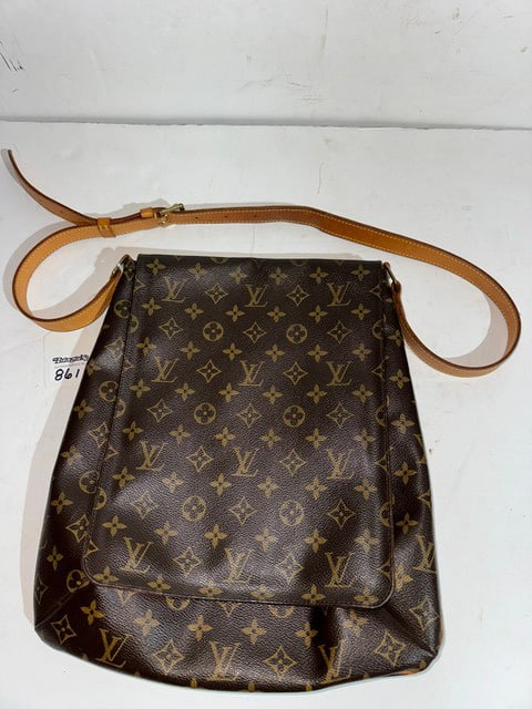 LOUIS VUITTON BROWN MONOGRAM MUSEETE GOLD BUCKLE SHOULDER BAG, 15"WX12"H (1 of 5)