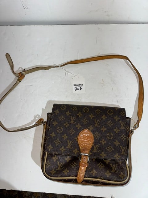 VINTAGE LOUIS VUITTON BROWN MONOGRAM CROSS SHOULDER BAG, 9"X9" (1 of 4)