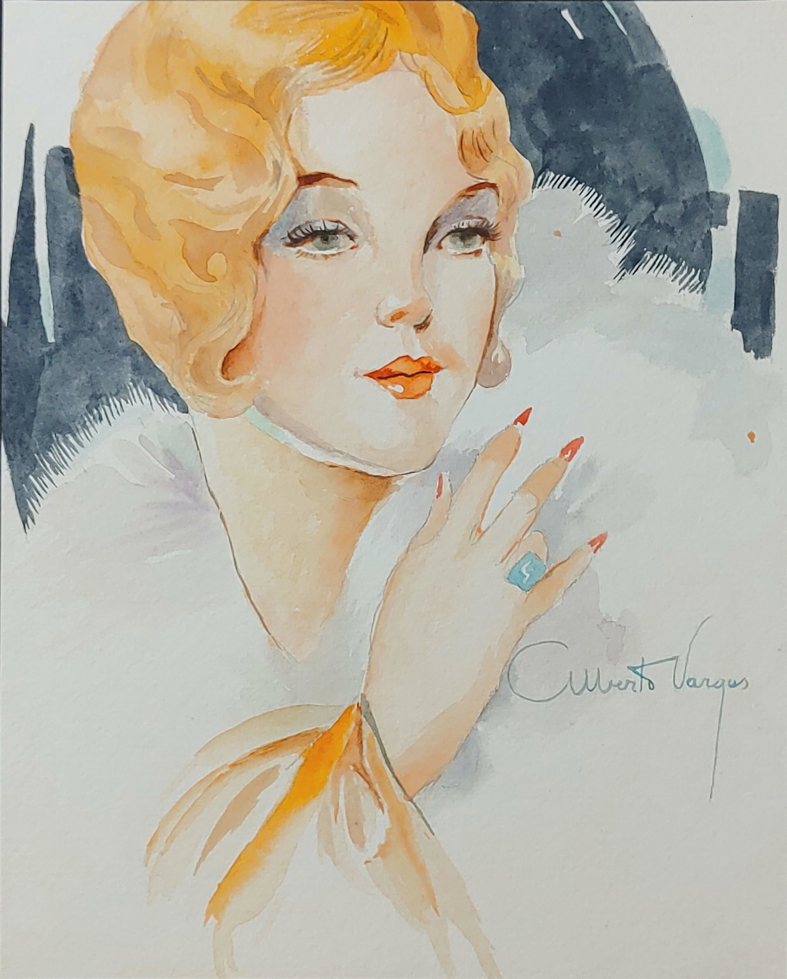 Alberto Vargas (1896-1982) Watercolor on Paper: .Artistic drawing - Alberto Vargas, signed Drawing size: x inches .Note: Please study the images carefully to determine the condition of this vintage photograph. It may contain wrinkles, cracks and po