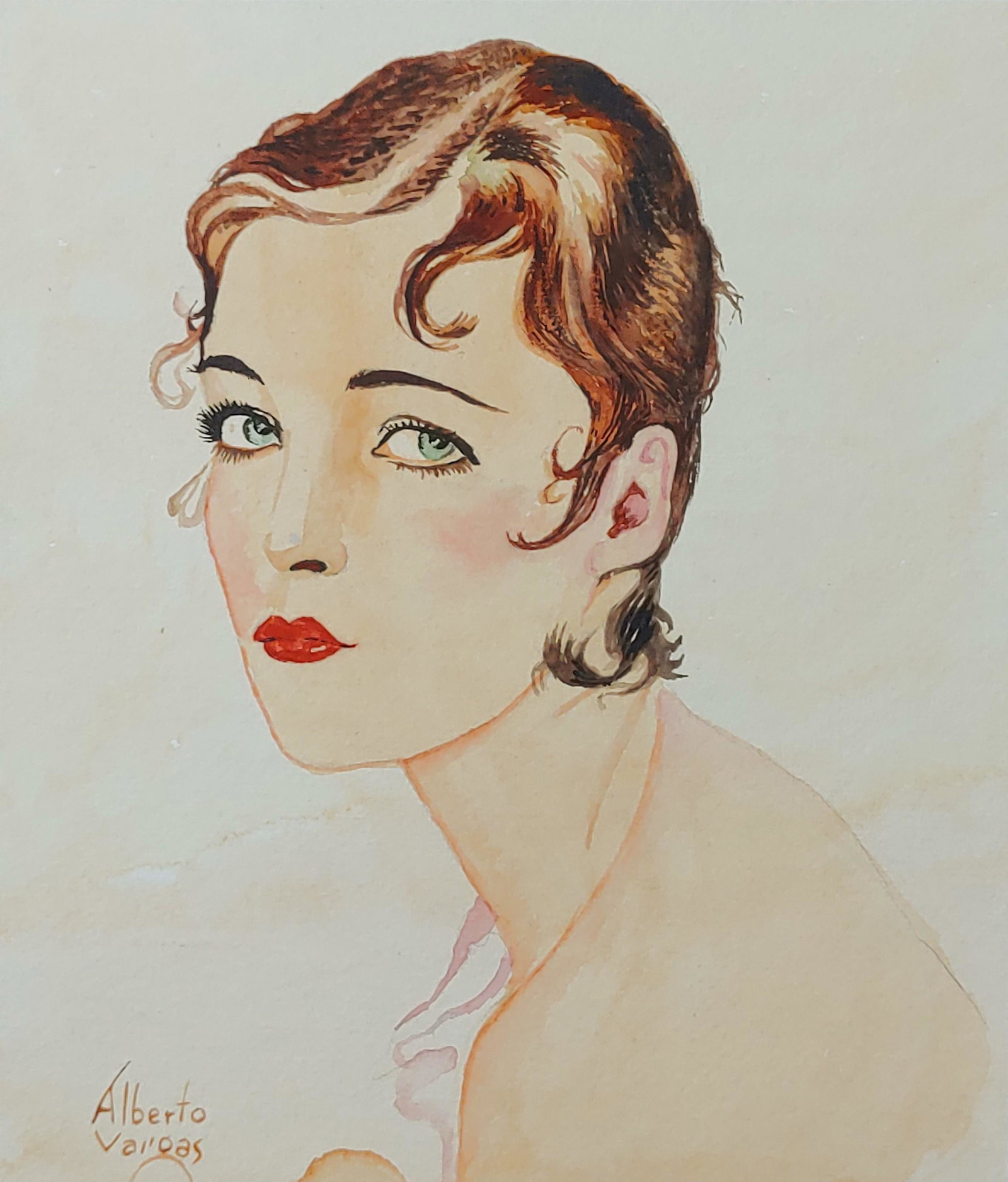 Alberto Vargas (1896-1982) Watercolor on Paper: .Artistic drawing - Alberto Vargas, signed Drawing size: x inches .Note: Please study the images carefully to determine the condition of this vintage photograph. It may contain wrinkles, cracks and po