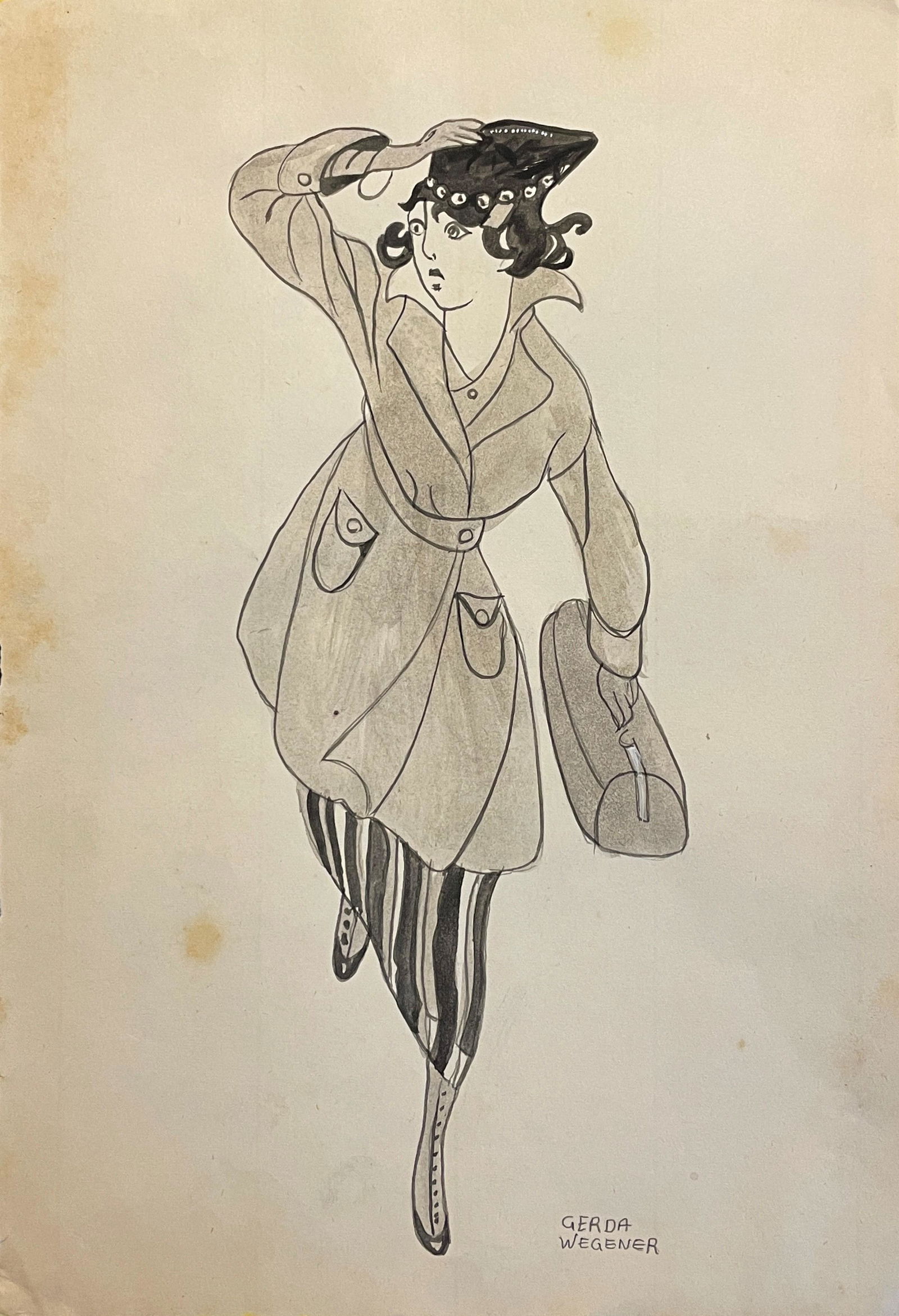 After - Gerda Wegener (1886-1940) Ink and watercolor on Paper: After - Gerda Wegener, so the actual photo may be slightly darker or lighter in person, so it is sold "in fashion" Gerda Wegener. Location: This item ships from the United States Provenance: private c