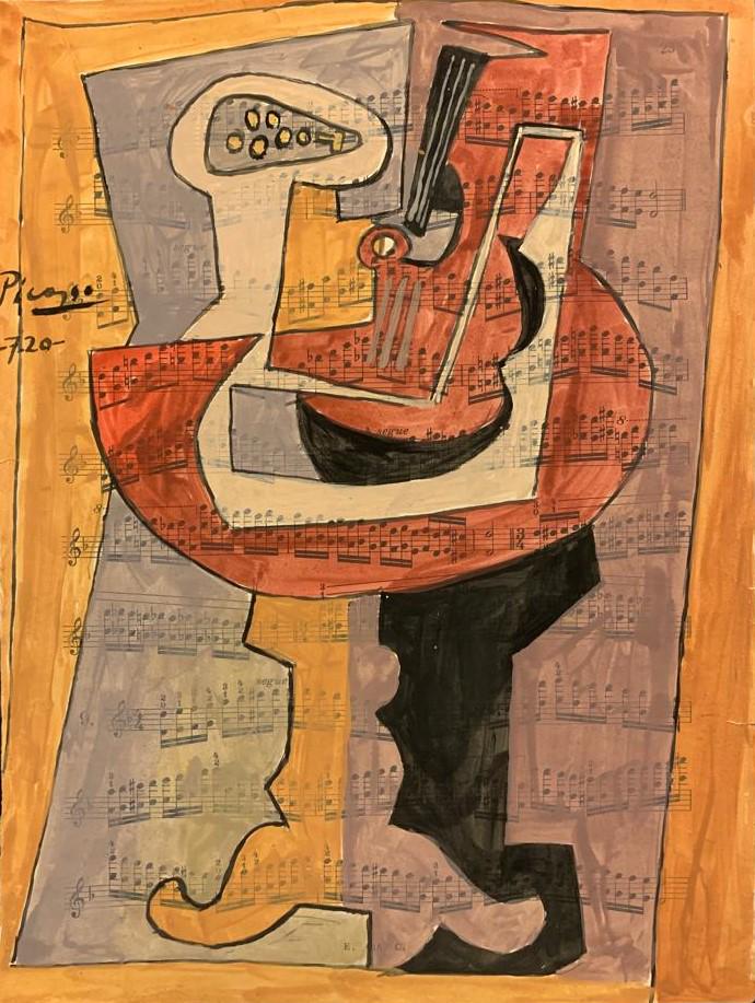 Pablo Ruiz Picasso (1881-1973) Watercolor on Paper In the style of: Pablo Ruiz Picasso. Pablo Ruiz Picasso was a Spanish painter and sculptor, creator, along with Georges Braque, of Cubism. He is considered since the beginning of the 20th century as one of the greates