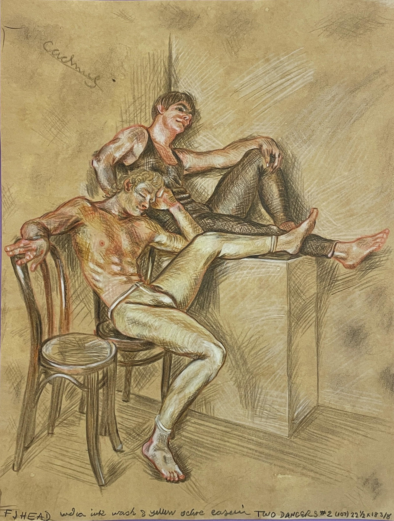Paul Cadmus (1904-1999), In the style of: Paul Cadmus. The drawing is done in the well-known style of Paul Cadmus. He was an American painter, known for his paintings and drawings of male nudes. His work combines elements of homoeroticism and