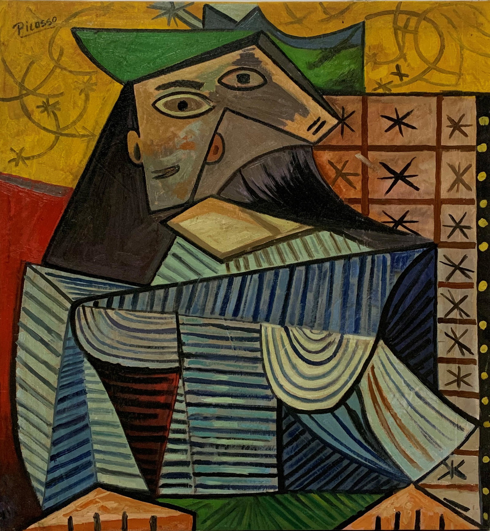 Pablo Ruiz Picasso (1881-1973) Oil on canvas In the style of: Pablo Ruiz Picasso. Pablo Ruiz Picasso was a Spanish painter and sculptor, creator, along with Georges Braque, of Cubism. He is considered since the beginning of the 20th century as one of the greates