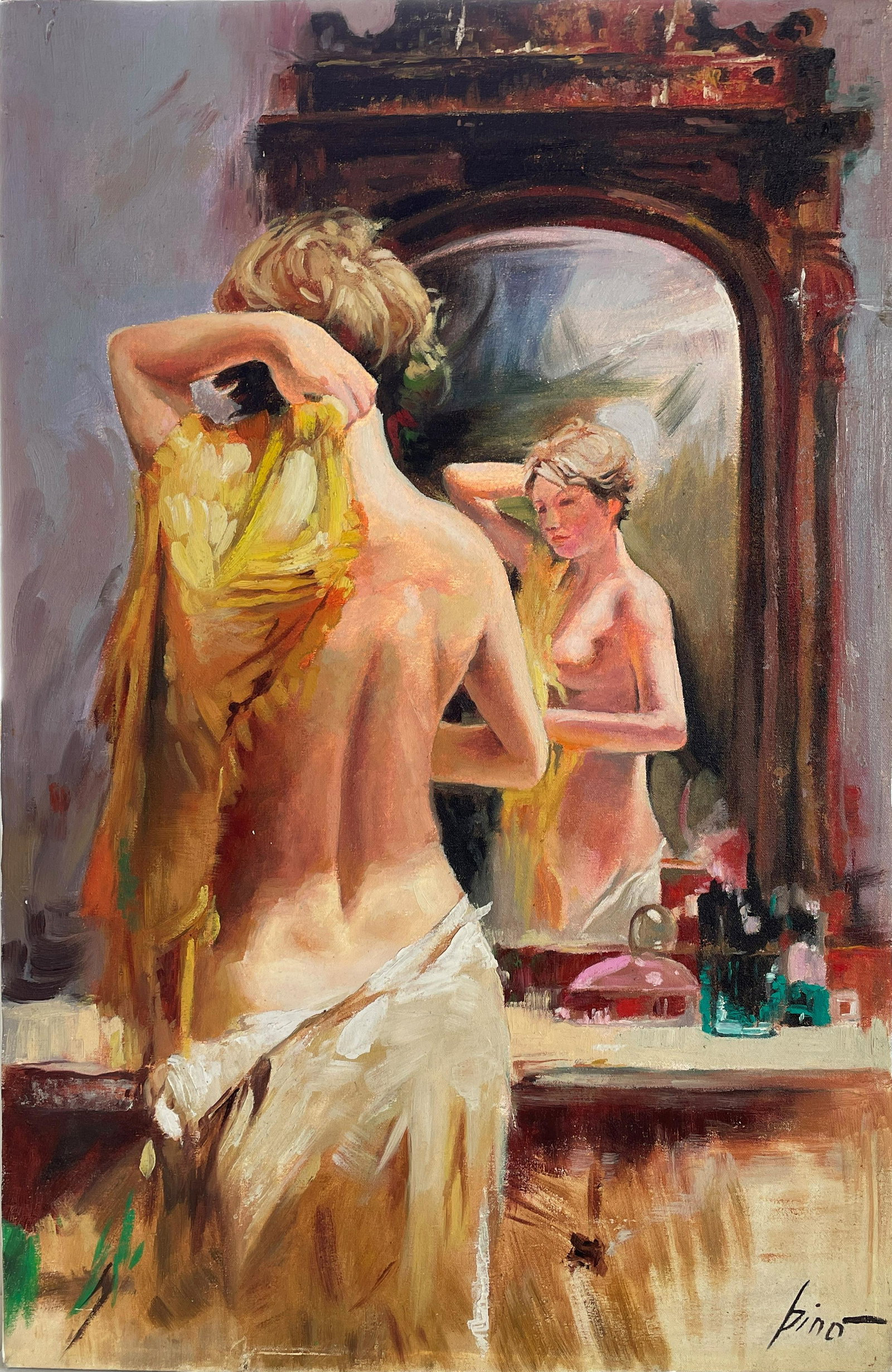 Giuseppe Dangelico, Pino Daeni (1939-2010) Oil on canvas In the style of: Giuseppe Dangelico, Framed painting size: x inchesFrameless painting size: x inches.Note: Please study the images carefully to determine the condition of this vintage photograph. so the actual photo m