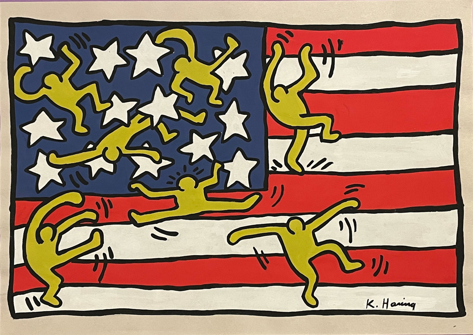 Keith Allen Haring (1918-1979), In the style of: Keith Allen Haring. The drawing is done in the well-known style of Keith Allen Haring. He was an artist and social activist whose work reflects the spirit of the pop generation and the New York street