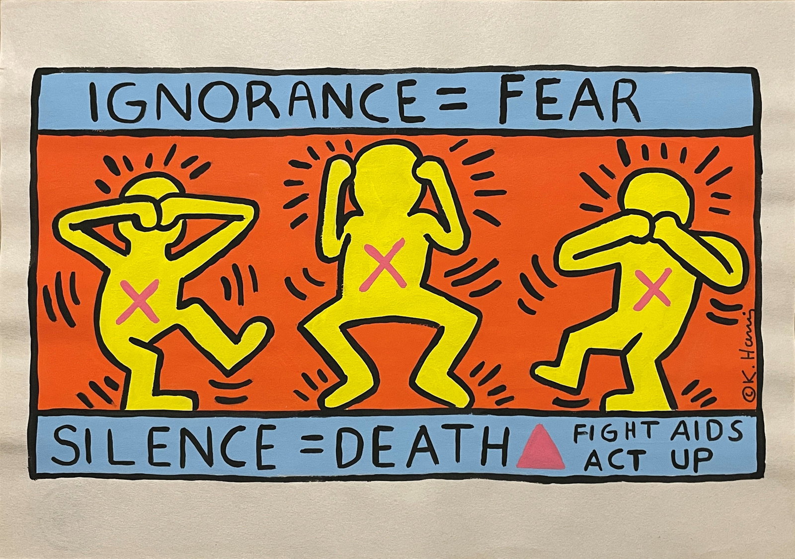 Keith Allen Haring (1918-1979) Watercolor In the style of: Keith Allen Haring.The drawing is done in the well-known style of Keith Allen Haring.He was an artist and social activist whose work reflects the spirit of the pop generation and the New York street c