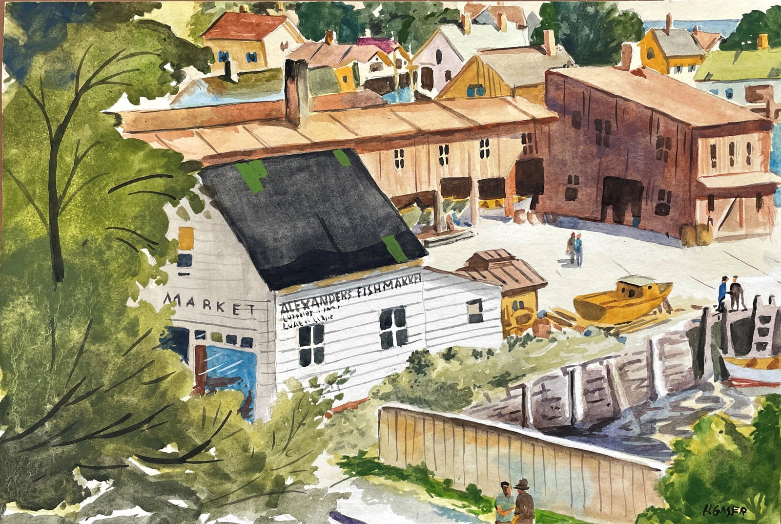 Henry Martin Gasser (1897-1980) Watercolor In the style of: Unusual piece of art, original. Small scratches (see photos).
