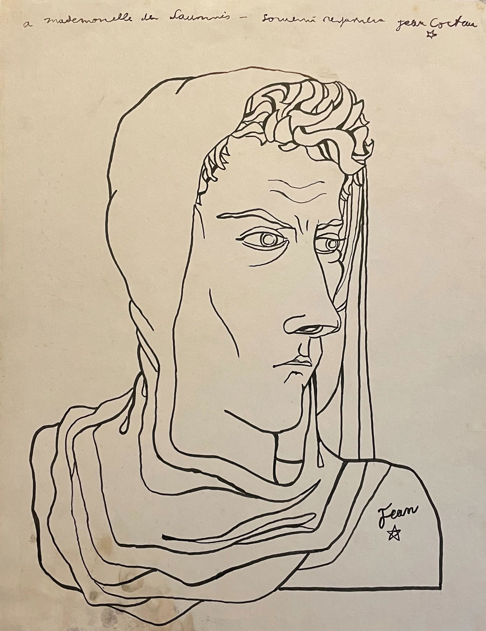 Jean Cocteau (1889-1963) Ink on Paper In the style of: Unusual piece of art, original. Small scratches (see photos).