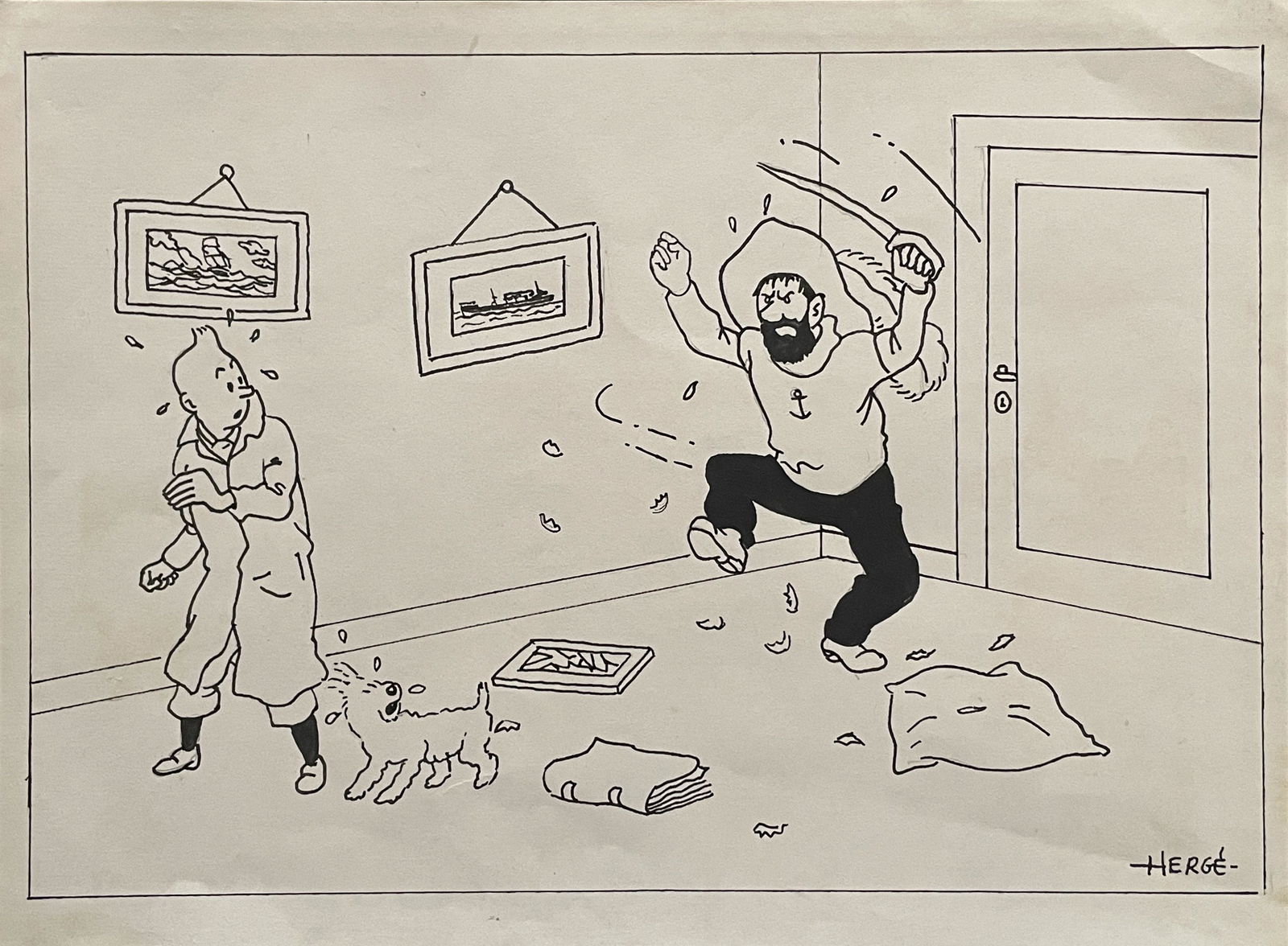 Herge Herge (1907–1983): Drawing on paper. Good condition, no breaks or damage. Note: All pieces in this catalog are sold in the artist's style, which means that the piece may have been painted by the artist or by someone els