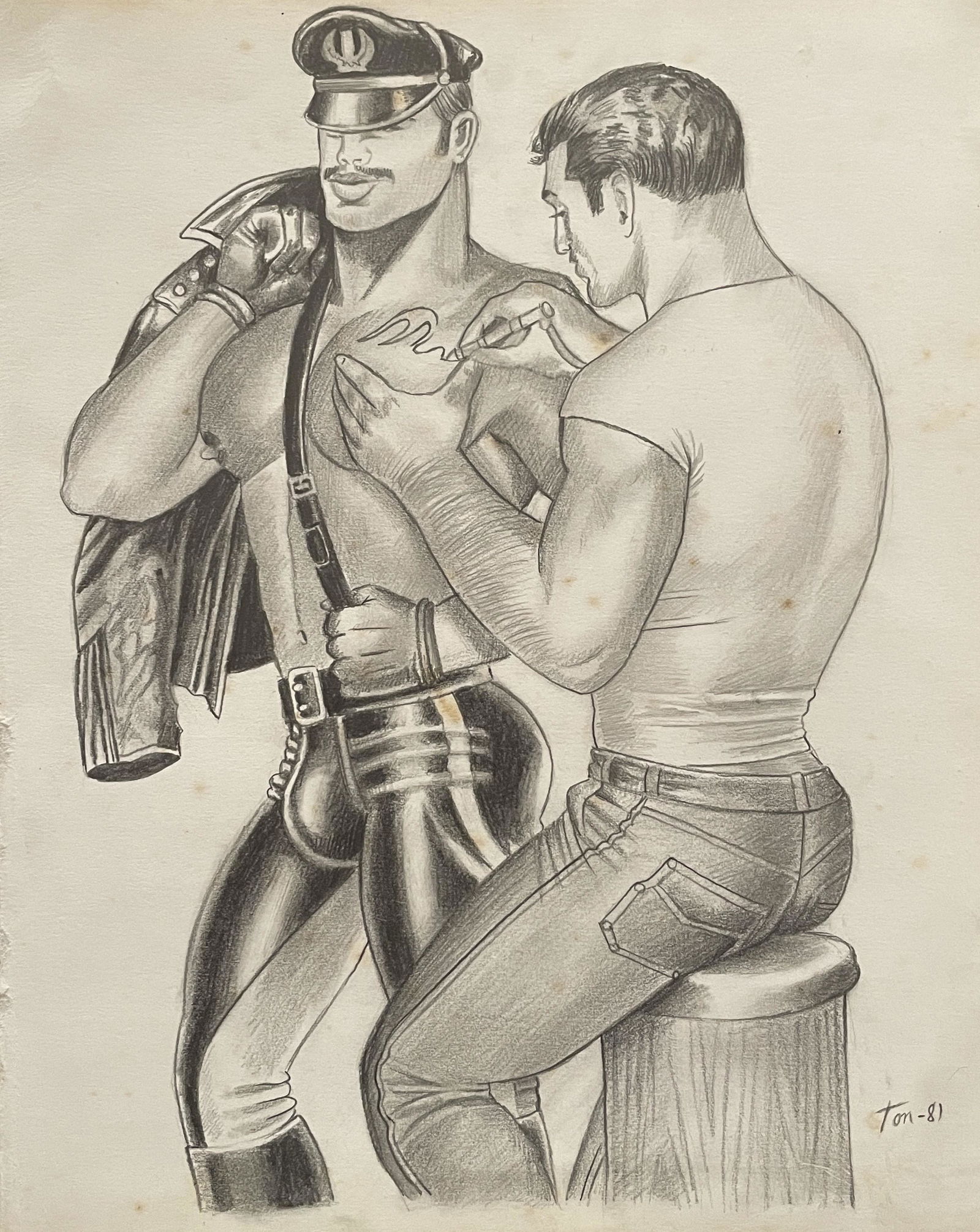 Tom of Finland (1920-1991): Drawing on paper. Good condition, no breaks or damage. Note: All pieces in this catalog are sold in the artist's style, which means that the piece may have been painted by the artist or by someone els