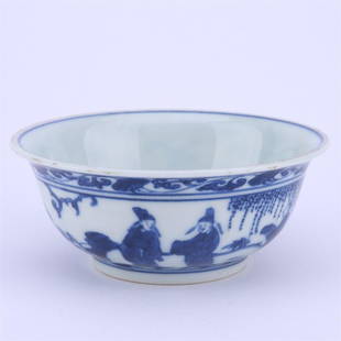 A blue and white figure porcelain bowl: A blue and white figure porcelain bowl4.5*11.5cm