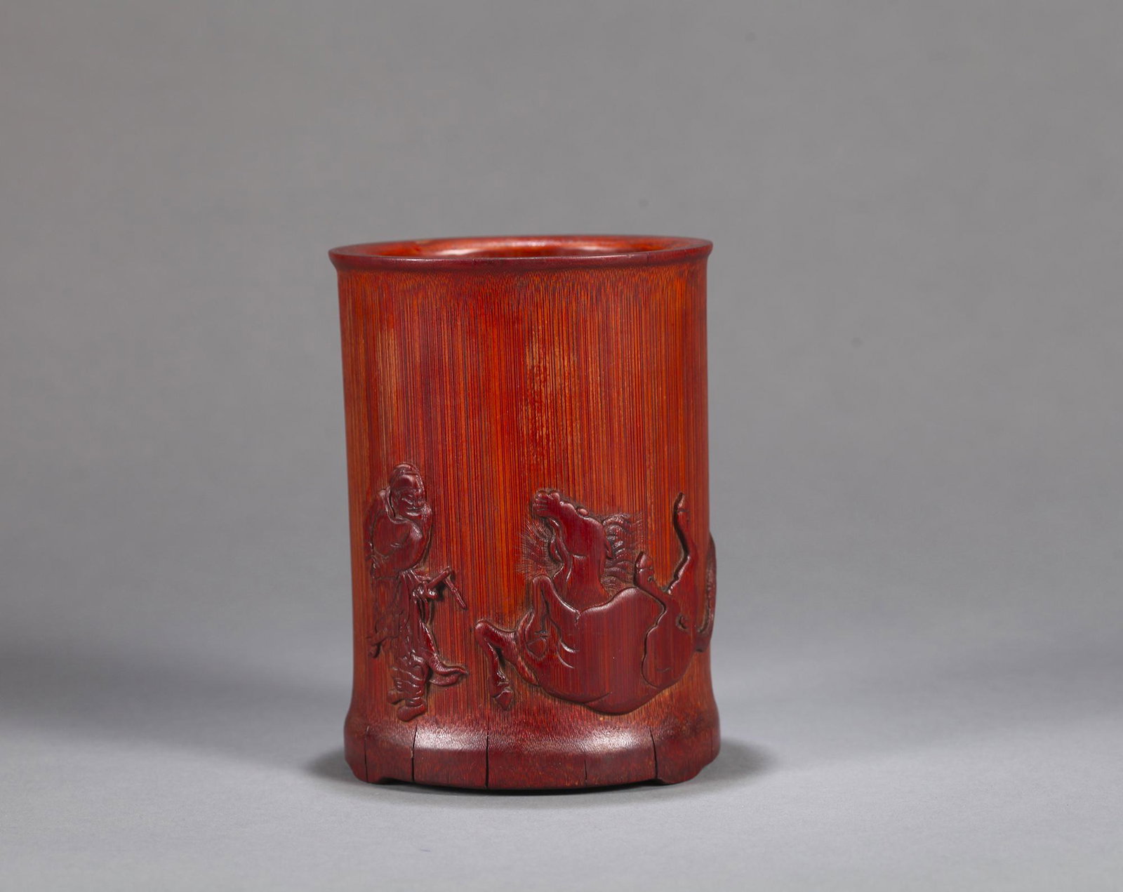 A horse carved bamboo brush pot (1 of 6)
