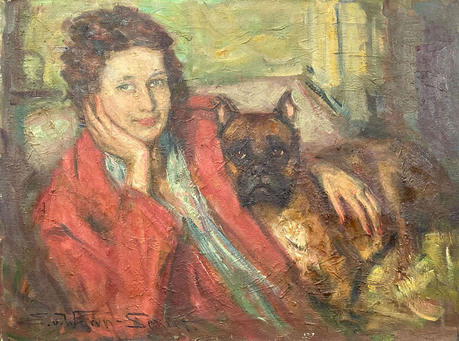 Eugen VON WARUN-SEKRET (1896 - 1963). Young lady with boxer dog. (1 of 10)