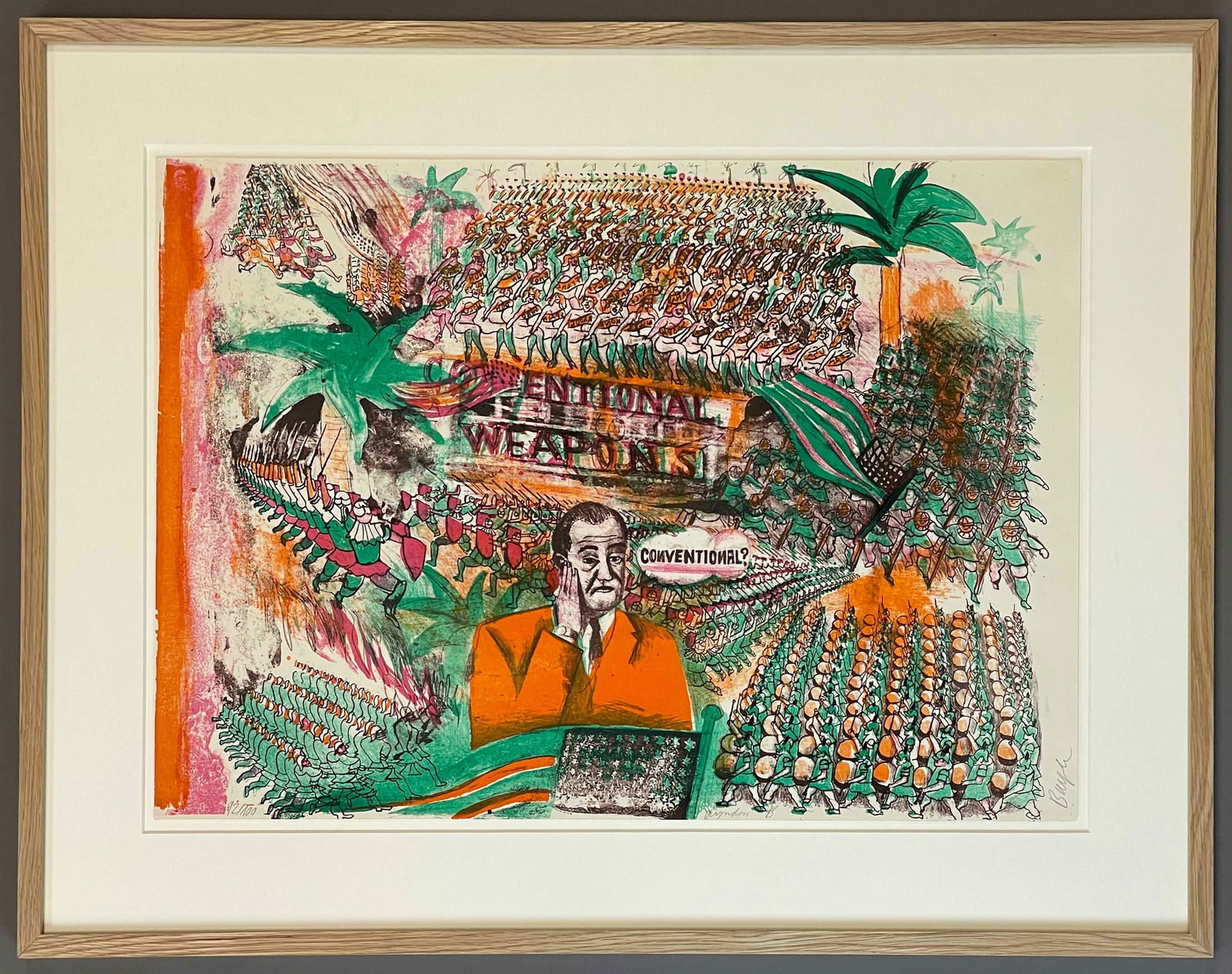 Thomas BAYRLE (1937). Lyndon B (1966). 92/ 100.: Circa 43 cm x 61 cm. Colour lithograph. Signed on the right side. Numbered lower left: 92 / 100.