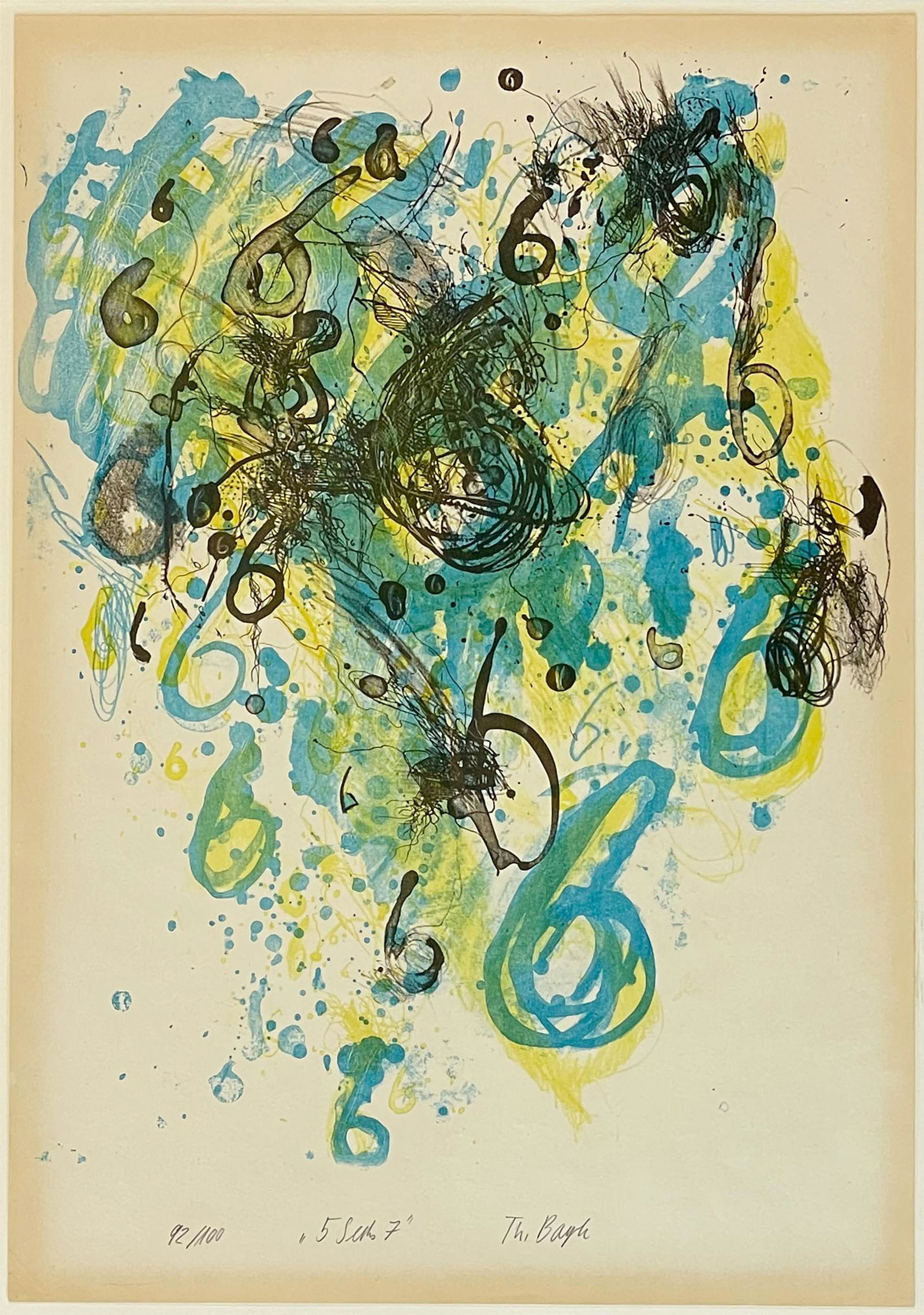 Thomas BAYRLE (1937). ''5 Sechs 7''. 92 / 100.: Circa 59 cm x 40,5 cm. Colour lithograph. Signed lower right. Titled in the centre. Numbered lower left: 92 / 100.