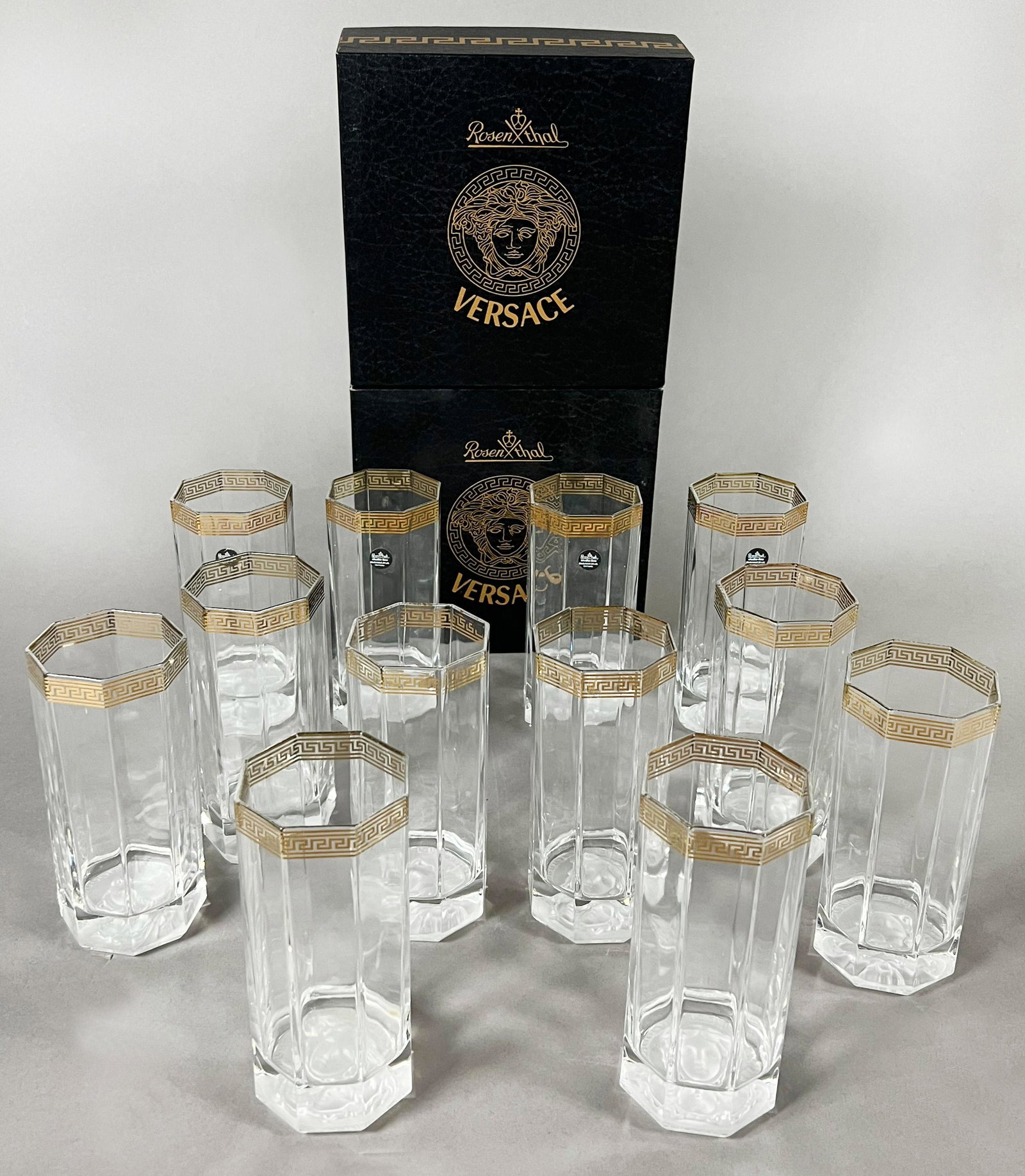VERSACE by ROSENTHAL. "Medusa D'Or". 12-piece set of long drink glasses. (1 of 7)