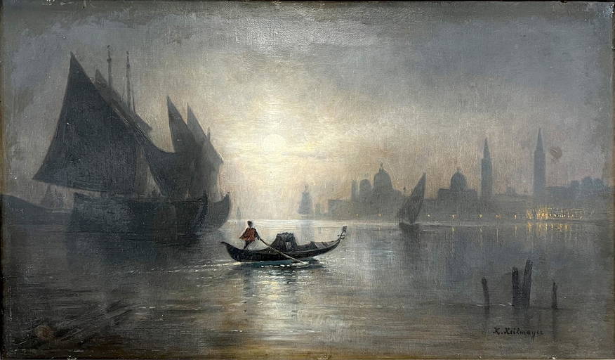 Karl Heilmayer (1829 1908). Moonrise On The Lido Near Venice.