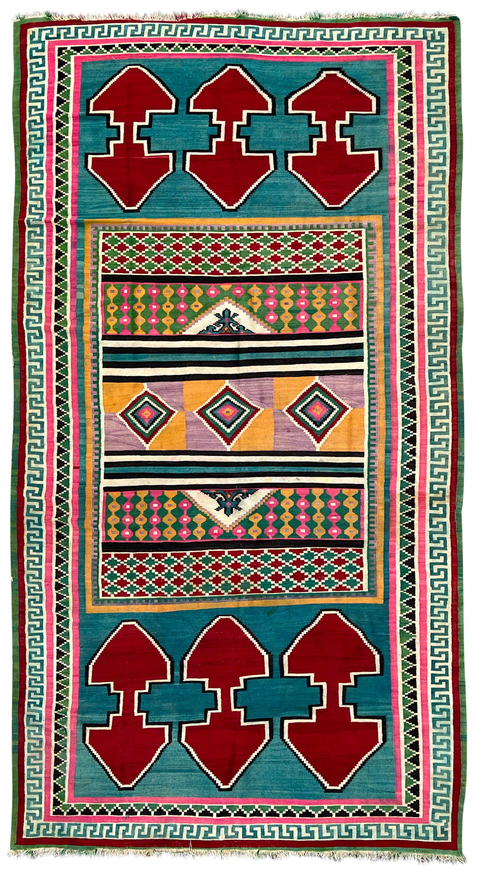 Colourful kilim. Old. Eastern Europe.: Approx. 386 cm x 205 cm. Flat weave. Handwoven. Category: Carpets and textiles