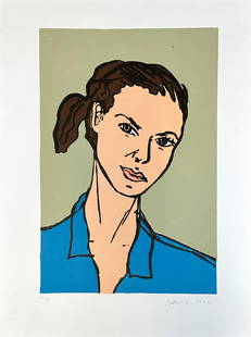 Stephan BALKENHOL (1957). "Mädchen". 2012. | Stephan BALKENHOL (1957). "Girl". 2012.: Circa 60 cm x 40 cm die Abbildung. Circa 76 cm x 56 cm das Blatt. Graphik. Farbholzschnitt. Auflage 26 / 90. Rechts unten signiert und datiert. Approx. 60 cm x 40 cm the image. Approx. 76 cm x 56 cm t