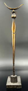 Paul WUNDERLICH (1927 - 2010). Bronze. "Crescent moon stele".: German Description: Circa 38,5 cm hoch. Patiniert. Teilweise poliert. Montiert auf einer Bronzeplinthe. Auflage: 209 / 1250 Exemplare. Nummeriert und signiert. Eine Sichelspitze beschädigt. Angeb