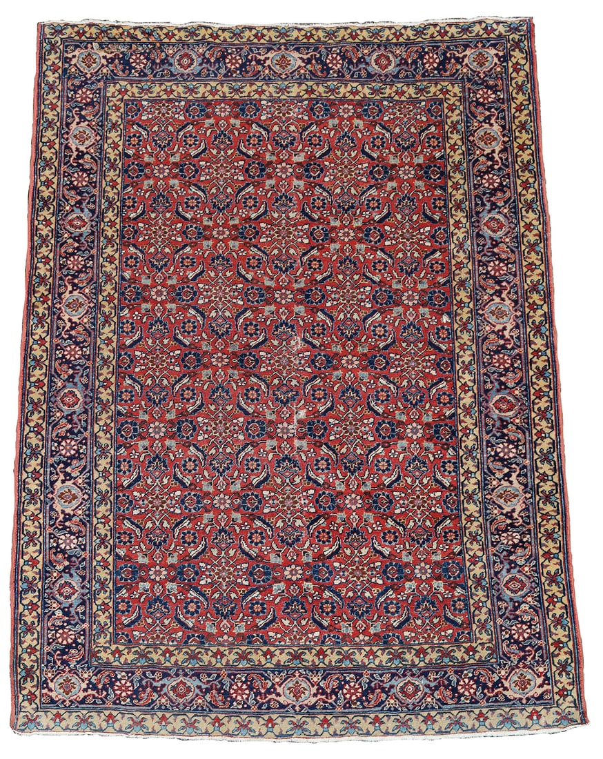 Täbriz. Orientteppich. Fein. Circa 187 cm x 136 cm. Um 1910.: Orientteppich. Iran. Perserteppich. Handgeknüpft. Wolle auf Baumwolle. Herati-Muster. Feine Knüpfung. Mittig dünn im Flor. Zustand siehe Fotos. Kategorie: Teppiche und Textilien Orienta