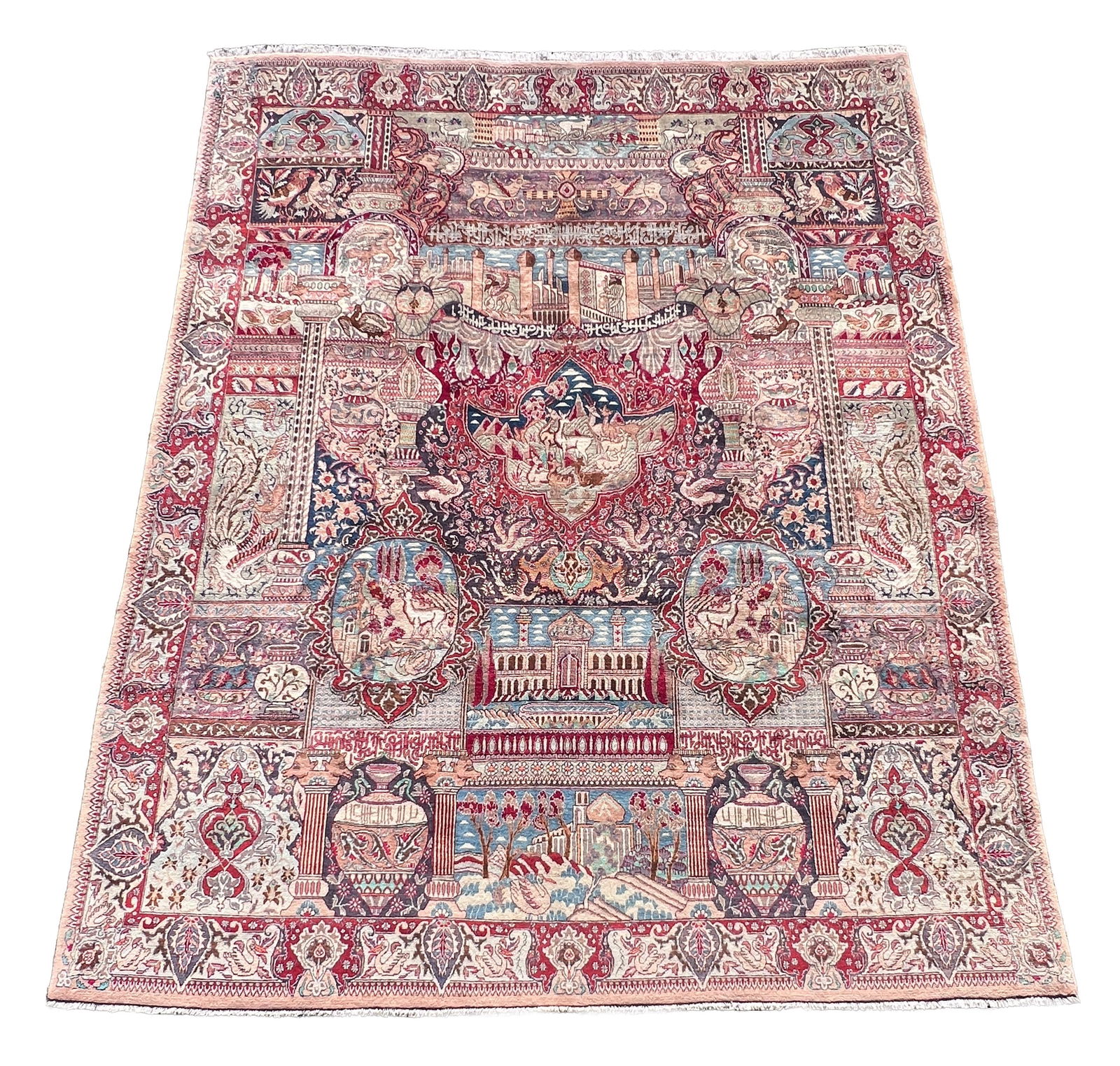 Kashmar. Pictoral carpet. Approx. 371 cm x 290 cm. Around 1960.: Orientteppich. Iran. Perserteppich. Handgeknüpft. Wolle auf Baumwolle. Zustand siehe Fotos. Kategorie: Teppiche und Textilien Provenienz: Teppich kommt aus einer Geschäftsauflösung. Er