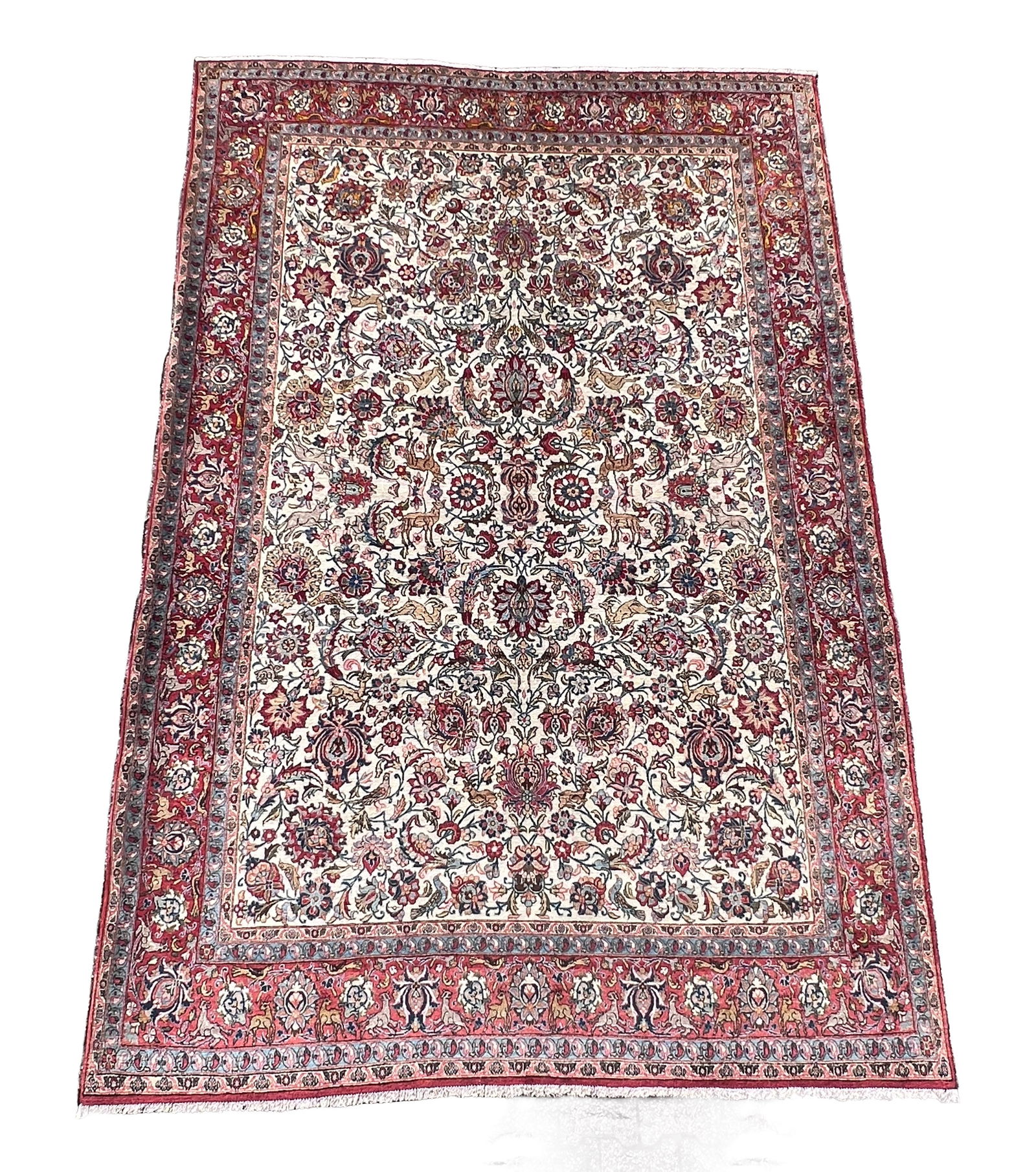 Ghom. Approx. 340 cm x 226 cm. Circa 1960.: Orientteppich. Iran. Perserteppich. Handgeknüpft. Korkwolle auf Baumwolle. Allover-Design. Schöne Pastellfarben. Zustand siehe Fotos. Kategorie: Teppiche und Textilien Provenienz: Teppich ko