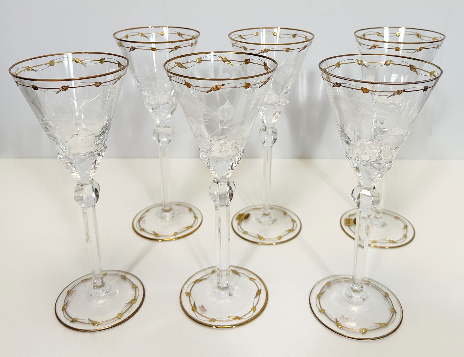 MOSER. 6 crystal glasses / red wine glasses. ‘Paula’. Rose cut. Karlsbad. (1 of 6)