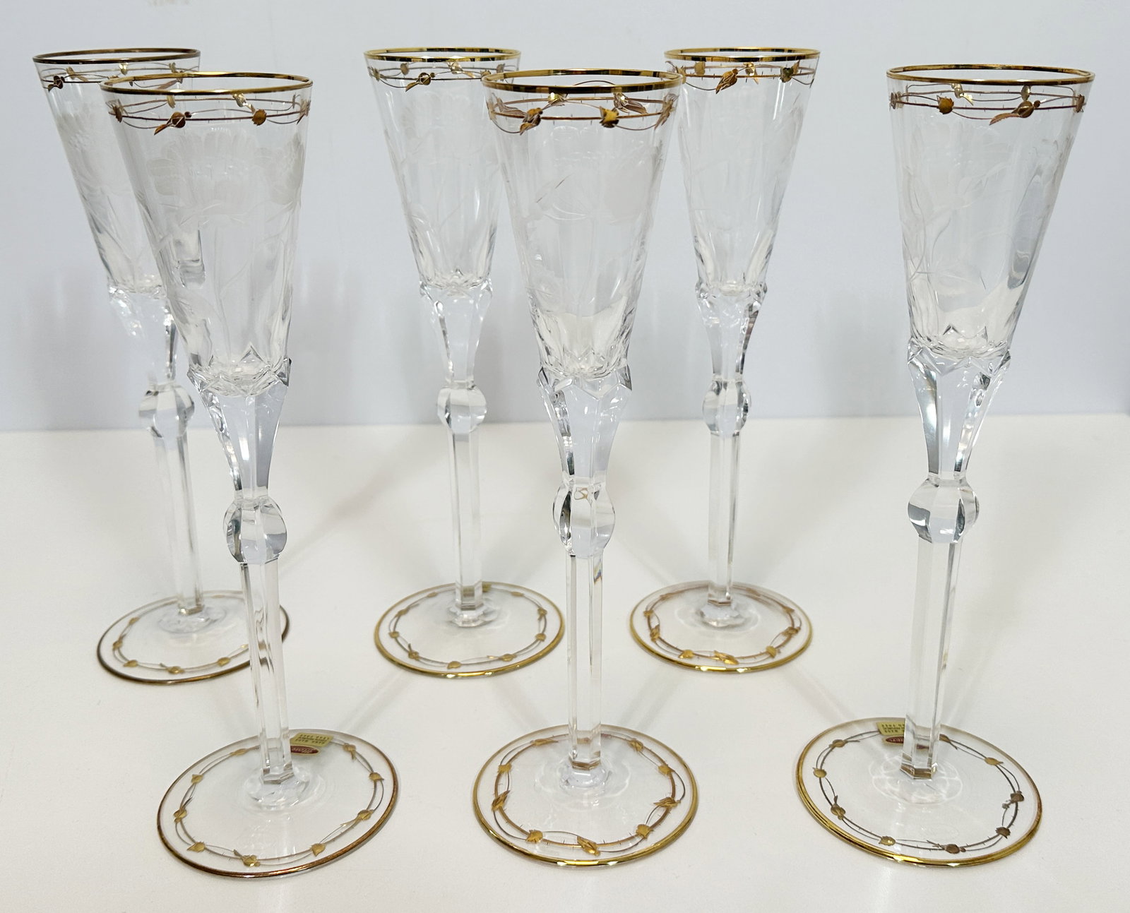 MOSER. 6 crystal glasses / champagne glasses. ‘Paula’. Rose cut. Karlsbad. (1 of 9)