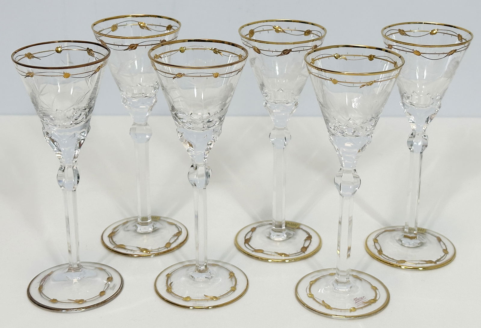 MOSER. 6 crystal glasses / liqueur glasses. ‘Paula’. Rose cut. Karlsbad. (1 of 6)