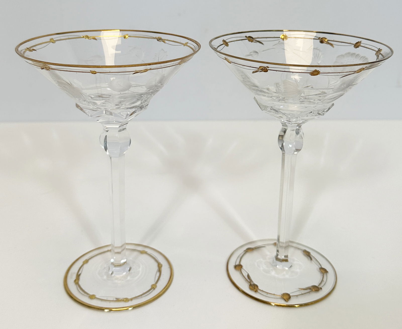 MOSER. 2 crystal glasses / champagne bowls. ‘Paula’. Rose cut. Karlsbad. (1 of 7)