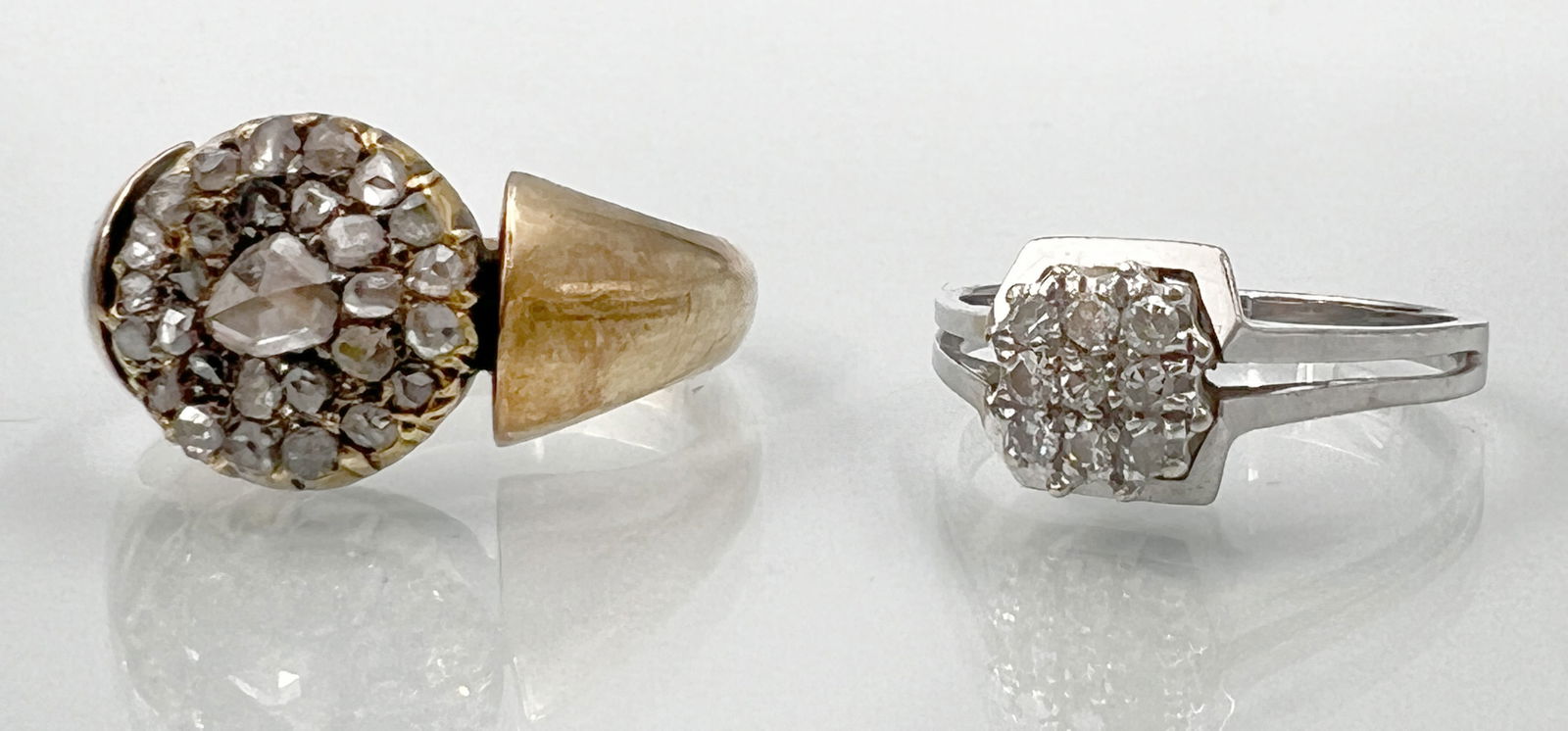 Two ladies' rings. 585 yellow gold and white gold with diamond setting. (1 of 8)