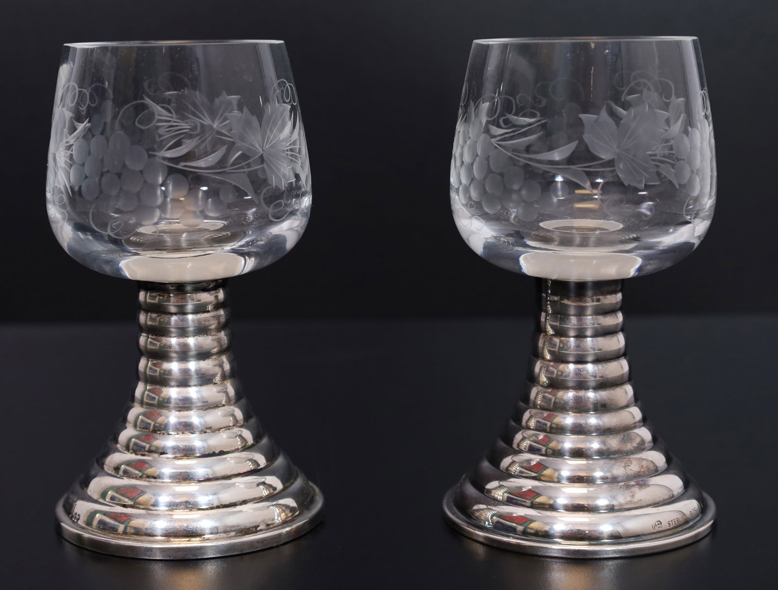 Pair of Roman glasses with silver bases. 925 silver. (1 of 10)