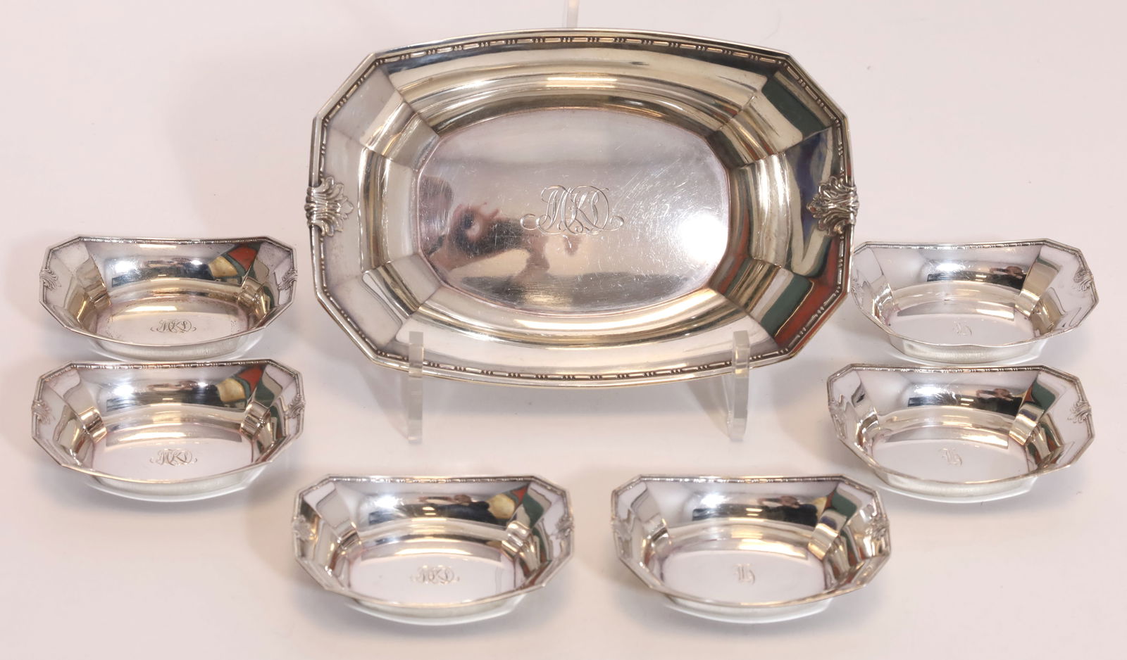 1 large bowl with 6 small bowls. 925 silver. (1 of 10)