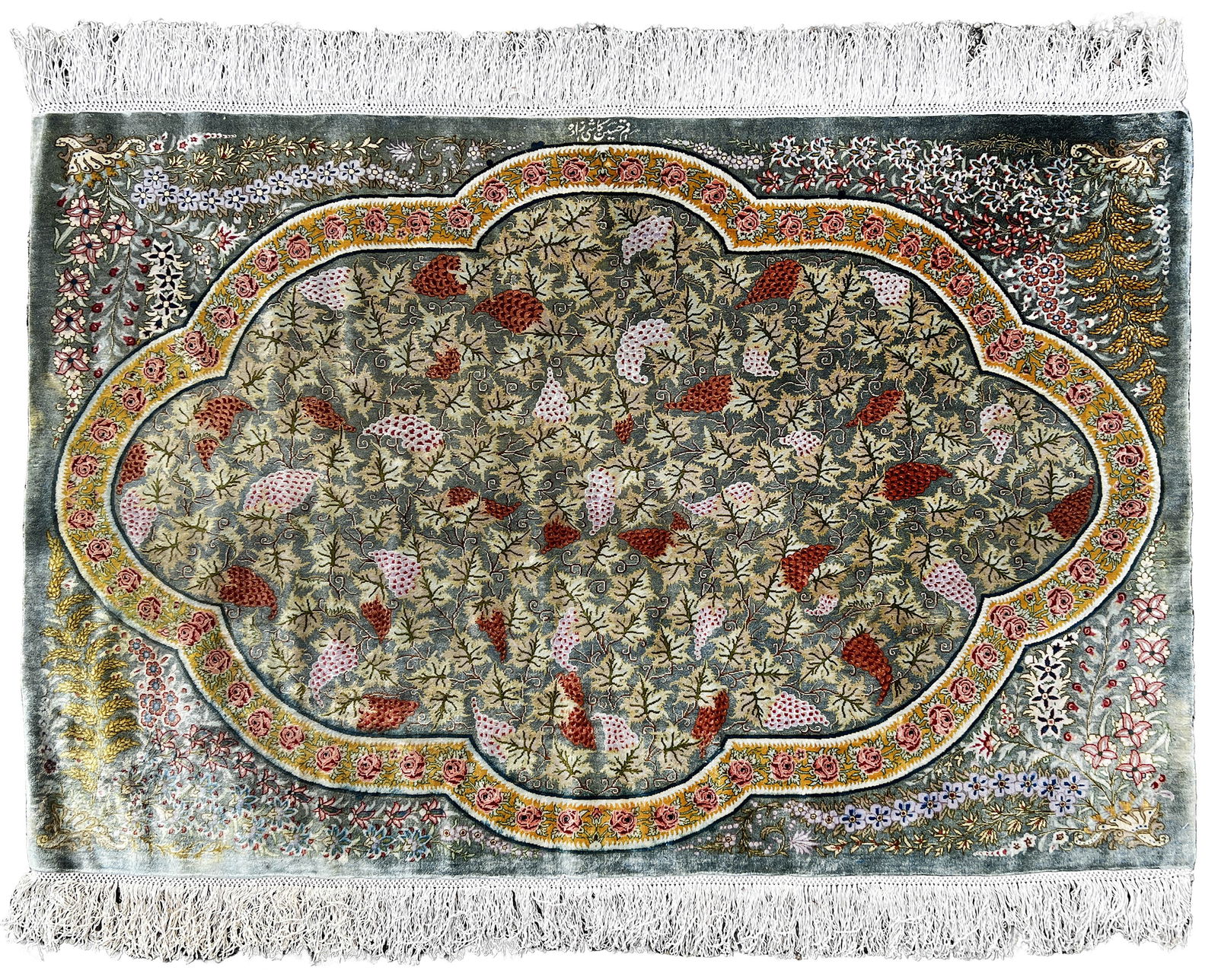 Ghom silk. Fine. Signed. Approximately 80 cm x 118 cm. Around 2000. (1 of 8)