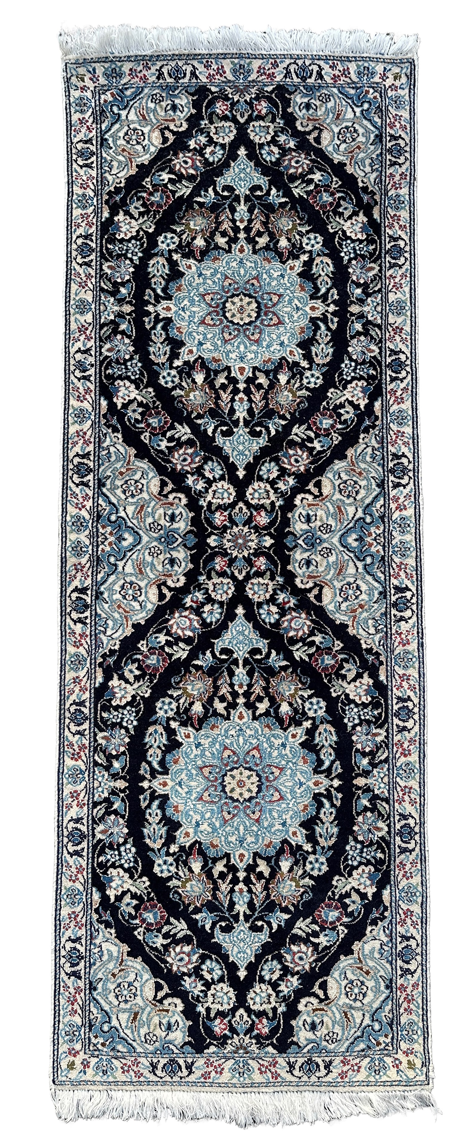 Nain. Approx. 141 cm x 48 cm. Circa 1990.: Oriental carpet. Iran. Persian carpet. Hand-knotted. Cork wool on cotton, decorated with silk. Condition as shown in photos. Category: Carpets and textiles