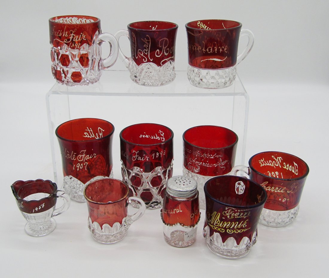 lot of antique Ruby flash souvenir glassware (1 of 4)