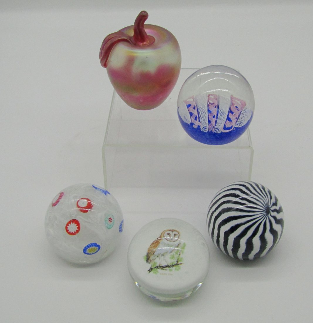 grouping of 5 vintage art glass paperweights (1 of 3)