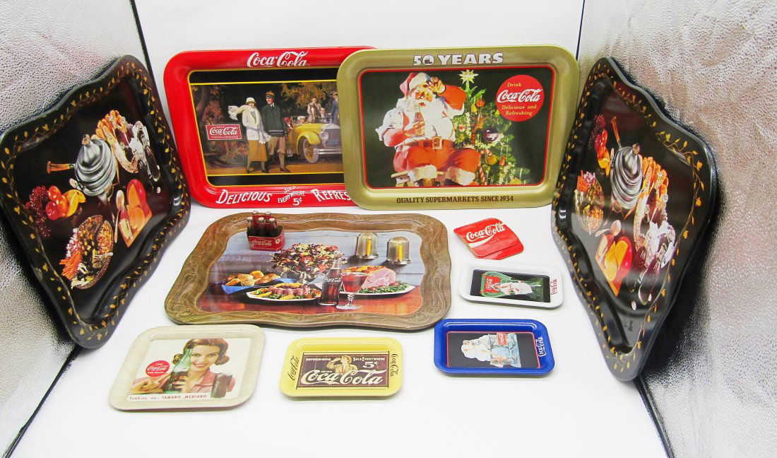 grouping of Coca-Cola advertising metal trays, mini 6 pack, coasters (1 of 6)