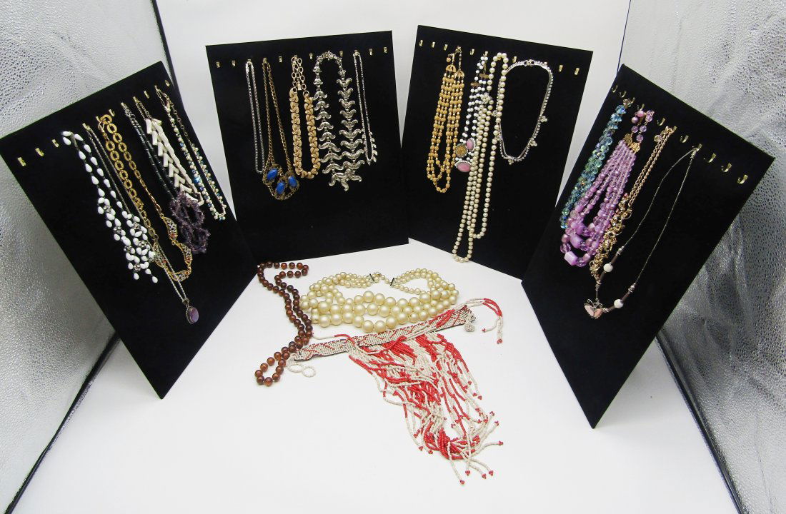 collection of vintage costume necklaces Rhinestone, Lucite, beaded, etc. (1 of 6)