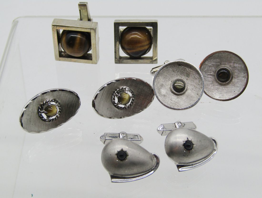 4 pair of vintage sterling cufflinks, tigers eye, stones (1 of 2)