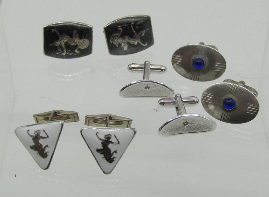 4 pair of vintage sterling cufflinks, Siam, stone (1 of 2)