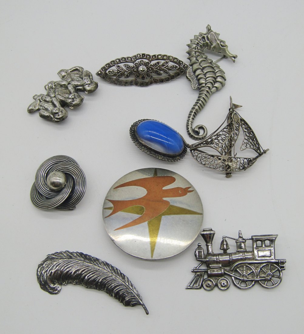 lot of 9 sterling pins, brooches (1 of 2)