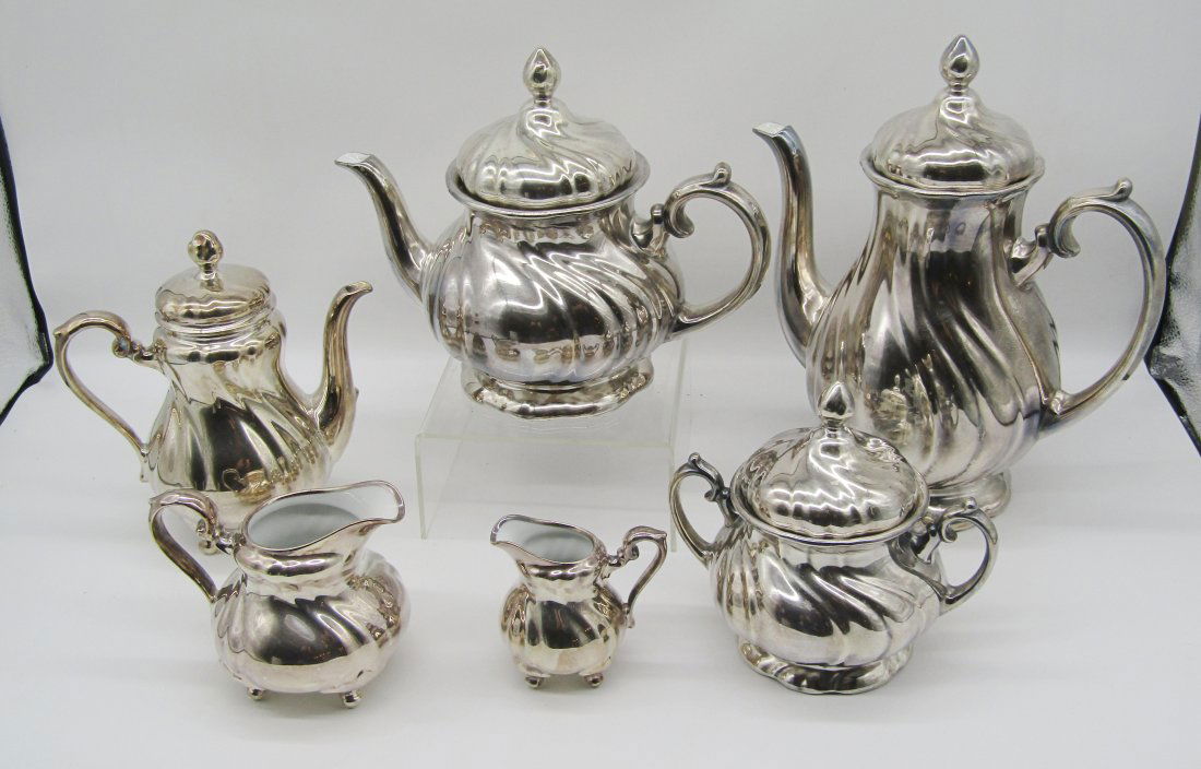 Spahr 6 piece silver over porcelain tea set (1 of 2)