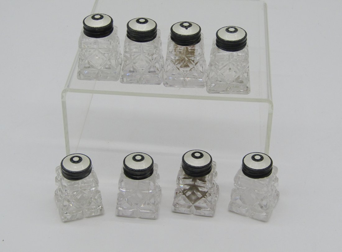 4 pair of Salt & pepper sets with sterling and enamel tops, Norway (1 of 3)