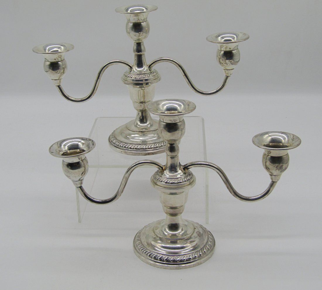 pair of sterling 3 arm candelabras (1 of 2)