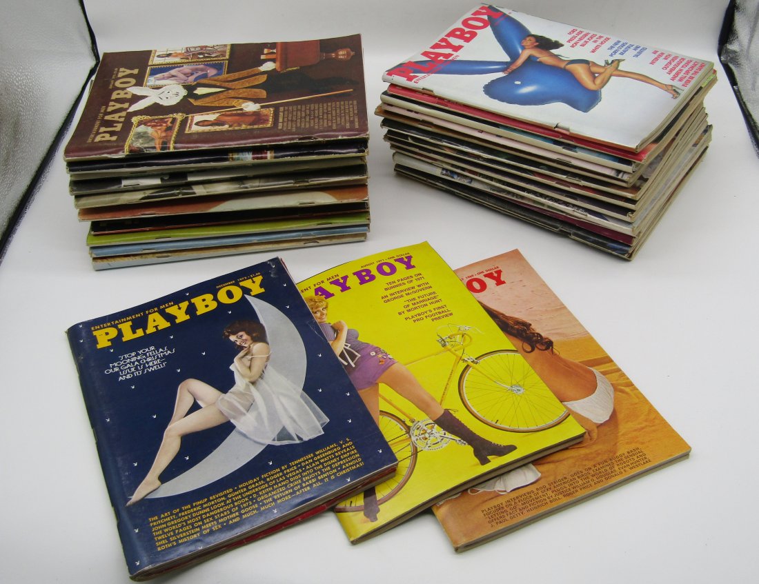 grouping of 28 playboy magazines. (1 of 2)