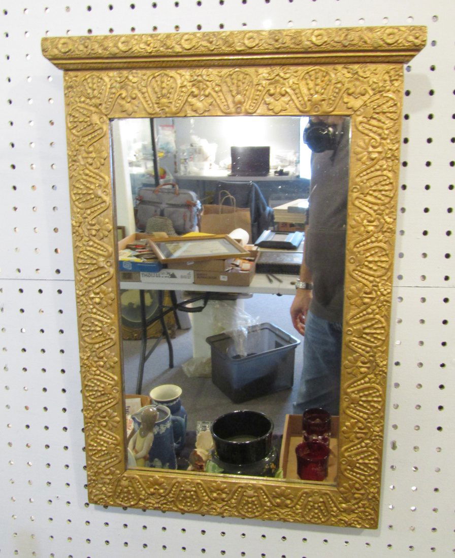 vintage mirror with pressed metal frame (1 of 2)